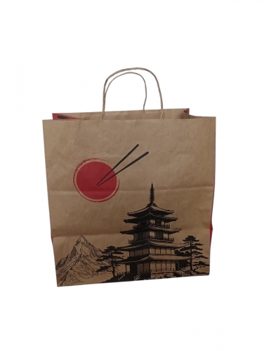 Sacola de Papel Kraft para Delivery - Estampa Oriental (G) Kit 100 un.
